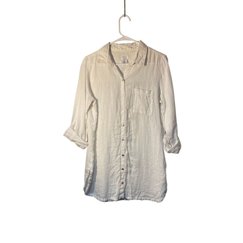 Sigrid Olsen women’s 100% linen roll tab sleeve shirt/cover-up M